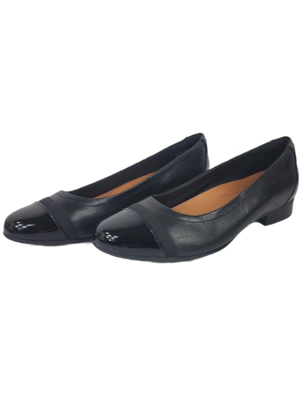 Clarks Unstructured - Un Blush Cap - Black Patent Toe Ballet Flats Women Size 9M